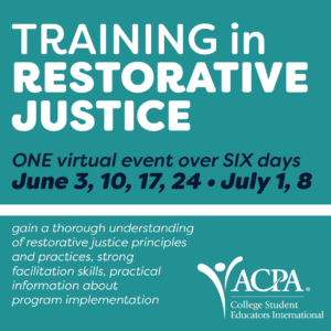 training in restorative justice. one virtual event over six days