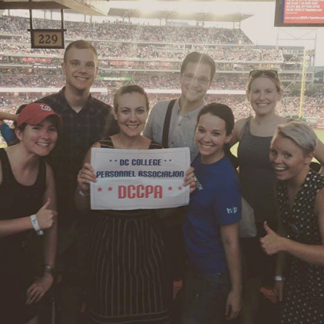 group of 7 DC Chapter members smiling and holding a poster that says DC College Personnel Association