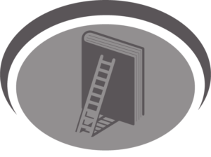 CASHE logo. Book with ladder leaning up against it