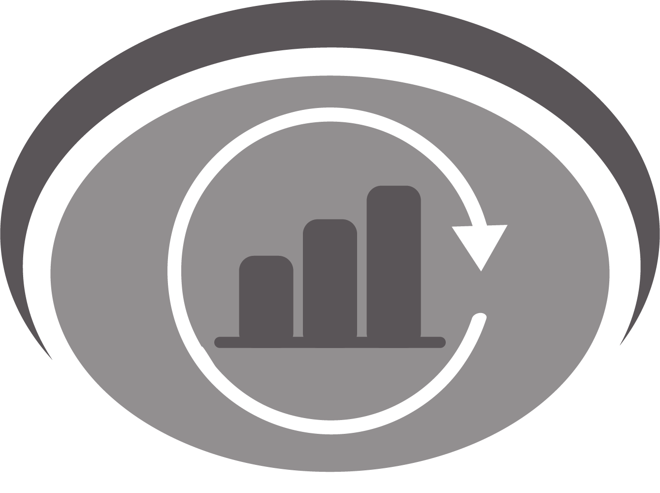 The logo for the Commission for Assessment and Evaluation. A grayscale logo featuring an abstract eye shape with a bar chart inside a circular arrow at its center. The bar chart consists of three ascending bars, symbolizing growth or progress. The circular arrow surrounding the chart suggests a cycle or continuous improvement.