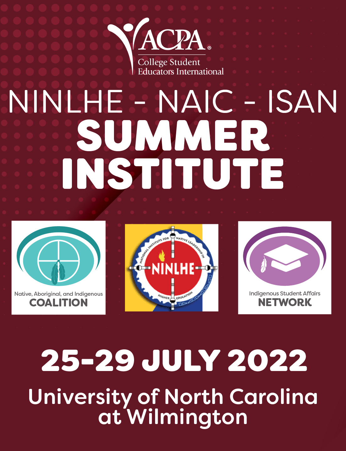 NINLHE, NAIC, ISAN Summer Institute. 25-29 July 2022 University of North Carolina at Wilmington