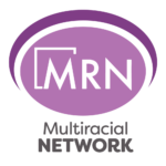 Multiracial Network Logo: A purple oval with MRN written in white inside. A partial box surrounds the M, encouraging people to think outside the box - such as on census documents