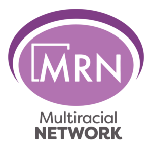 Multiracial Network Logo: A purple oval with MRN written in white inside. A partial box surrounds the M, encouraging people to think outside the box - such as on census documents