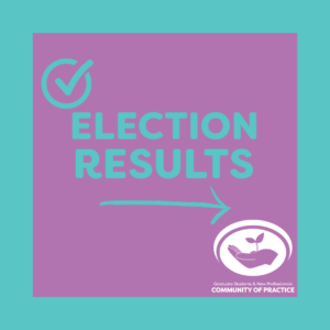 Teal background, purple square shadowbox, teal text that says Election Results