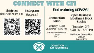 A beige and teal flyer that reads: Connect with CFI! Instagram: