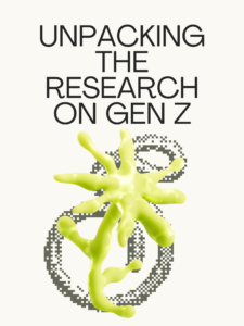 Understanding the research on gen z graphic with a green flower and artistic logo on the back. 